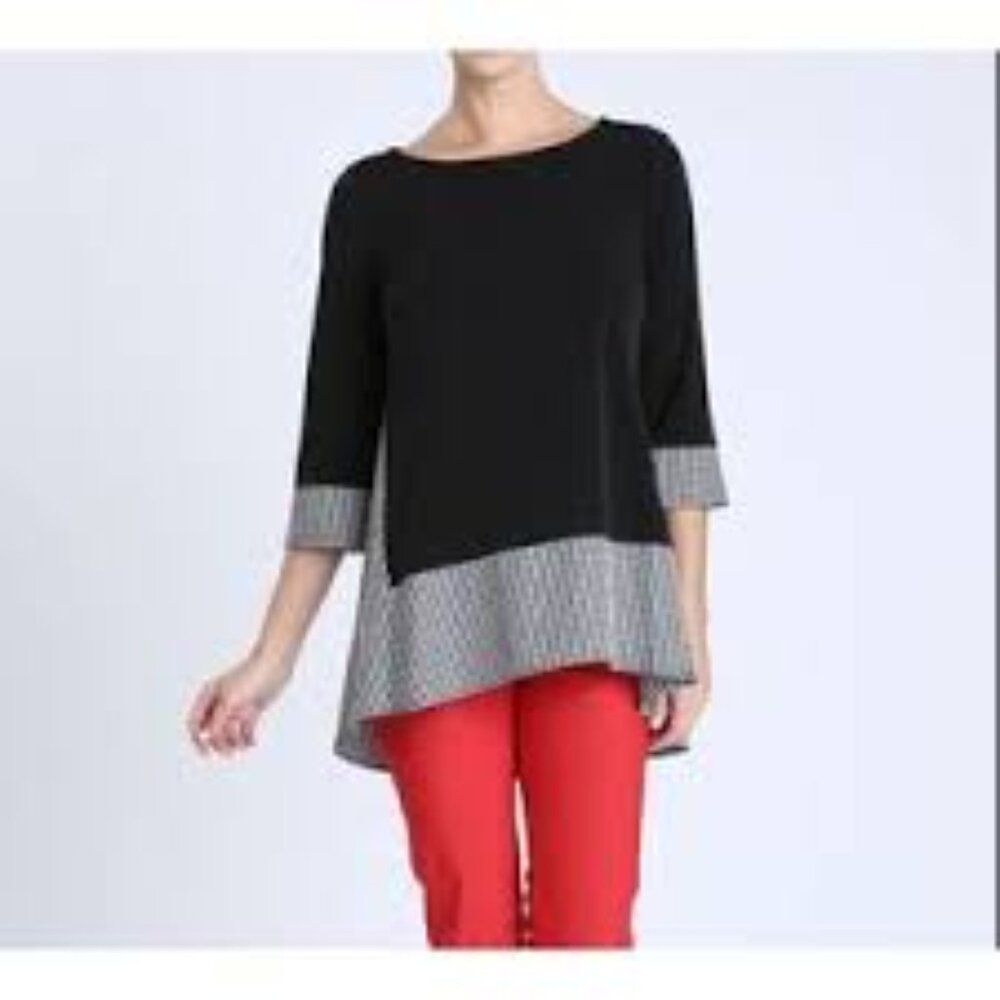 IC By Connie K Black Tunic Top With Contrast Gingham Print Women Size M New
